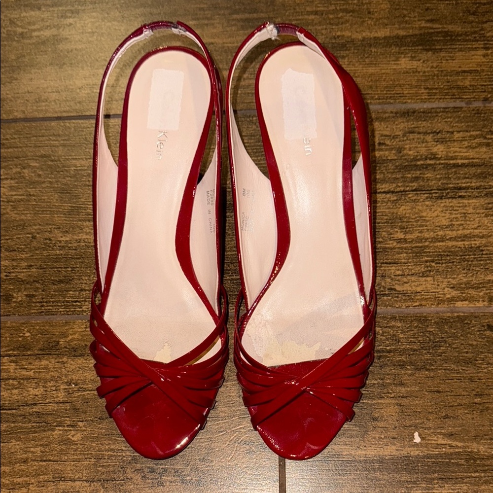 Calvin Klein Patent Red Sling Heels